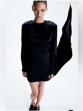 H&M Studio collection DRAPED-PANEL SHOULDER-PAD Mini Dress Sz XS NWT